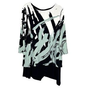 Eva Varro Tunic Top Womens Large Abstract Print Layered Hem 3/4 Sleeve Pullover
